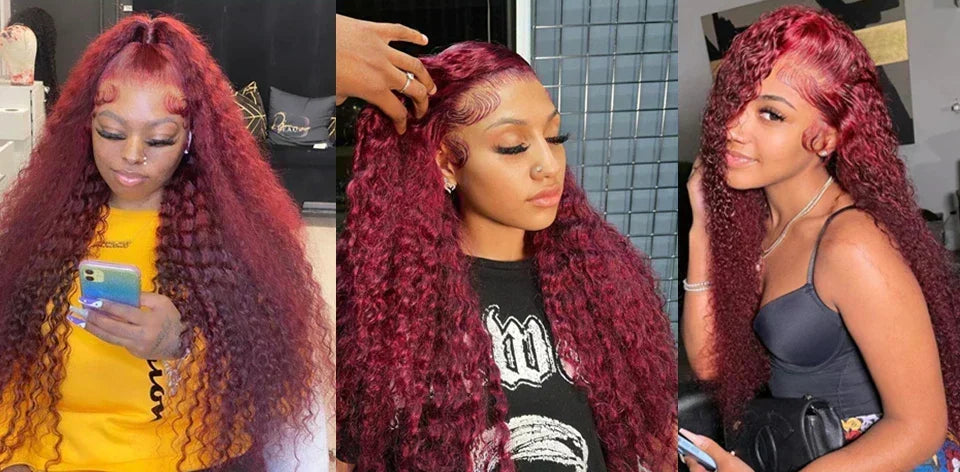 Burgundy Curly Frontal Wig